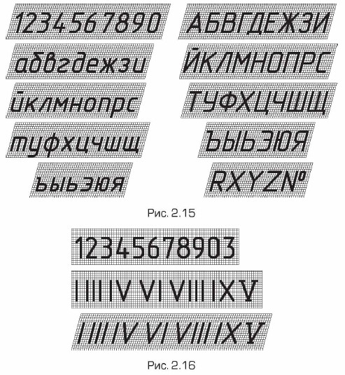Русский алфавит и арабские цифры шрифтом типа Б