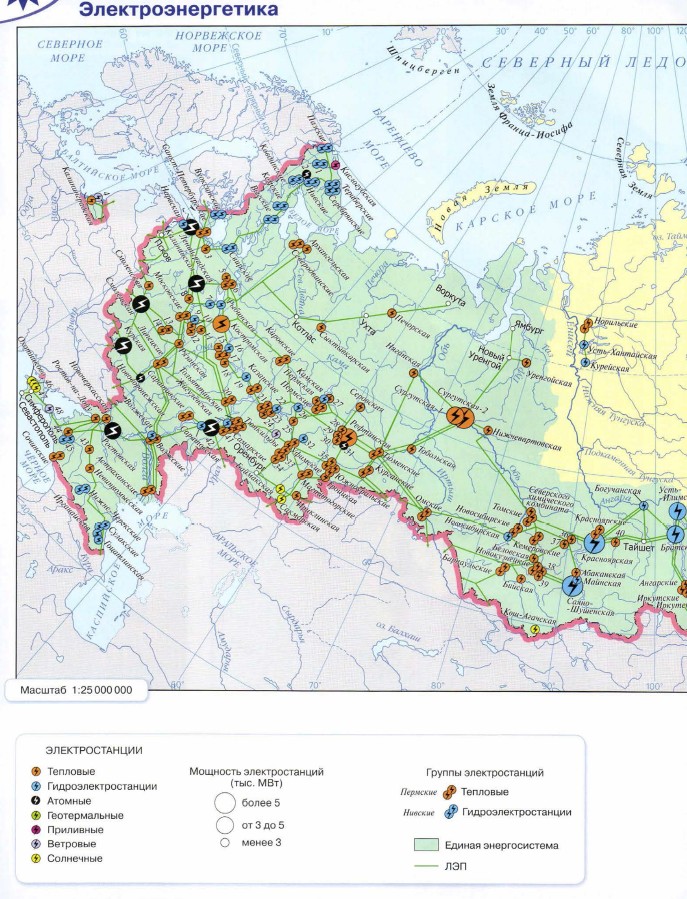 Карта электроэнергетика россии география 9 класс