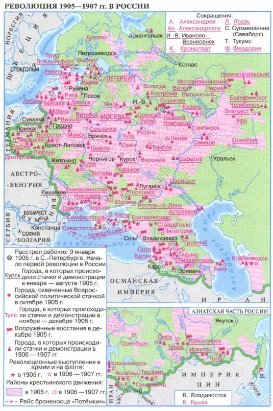 Первая российская революция контурная карта 9 класс