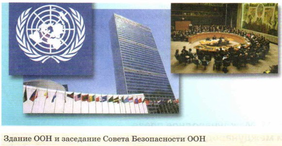 Здание ООН и заседание Совета Безопасности ООН