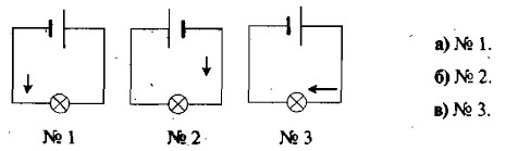 На какой из этих схем направление тока в цепи указано неверно