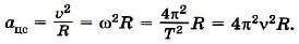 все возможные расчётные формулы для центростремительного ускорения