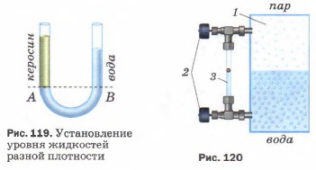 Установление уровня жидкостей разной плотности